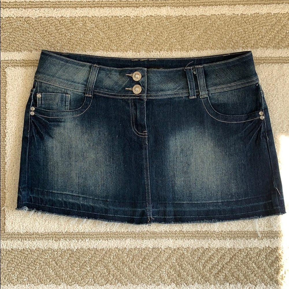 Faded jean mini skirt